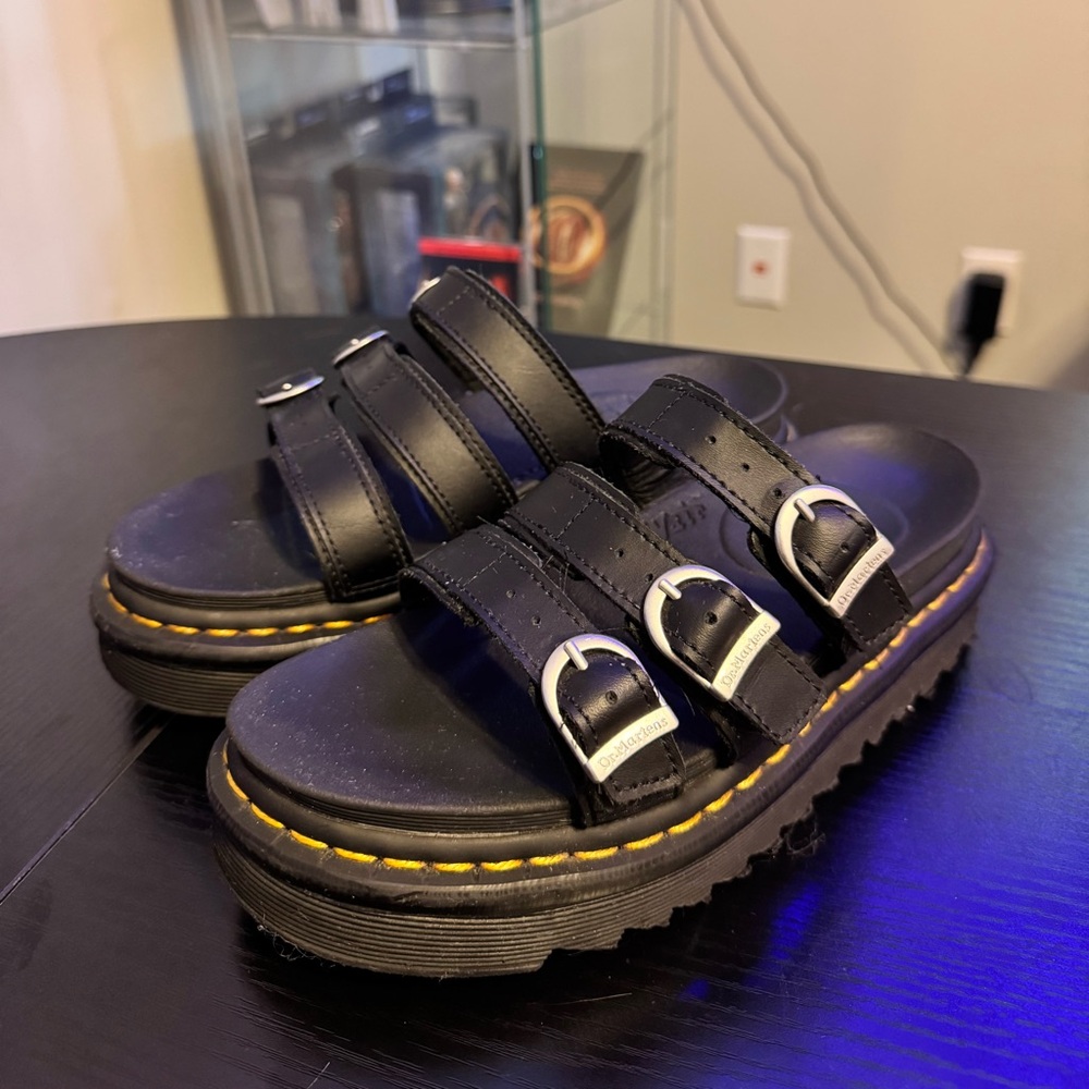 Dr. Martens Black Sandals with Silver Buckles